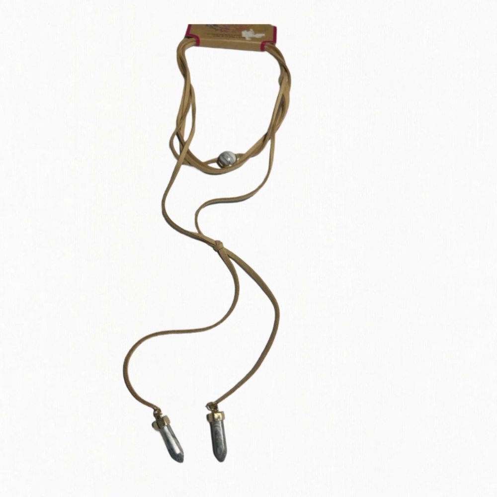 Boho Stones Tan Suede Wrap Choker Necklace